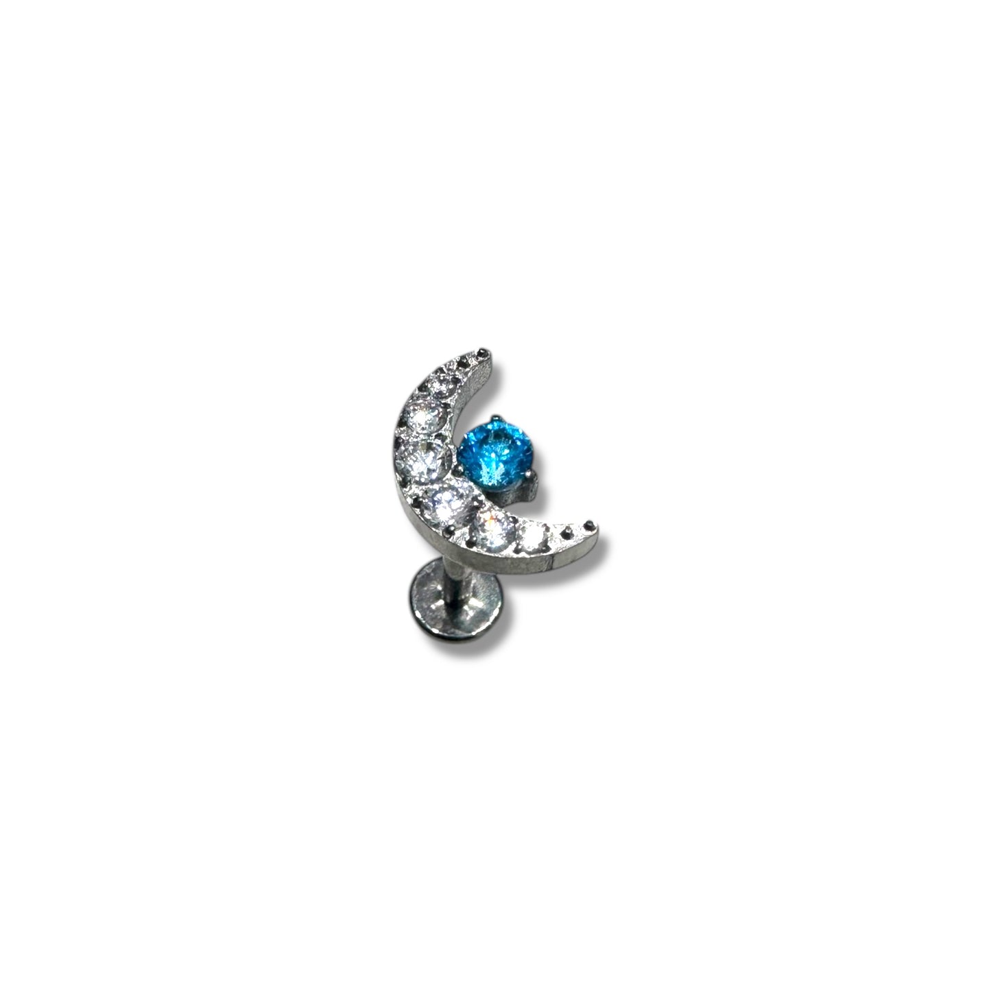 Piercing luna pave celeste plateada titanio