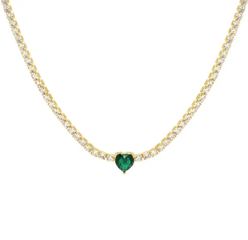 Green heart tennis necklace