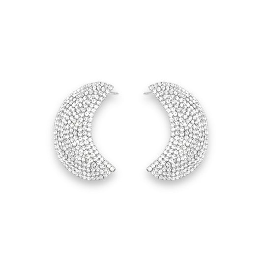 Pave silver moon earrings