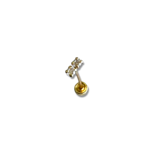 Piercing mini barrita de 2 zirconias oro 10k