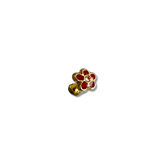 Piercing flor roja oro 10k