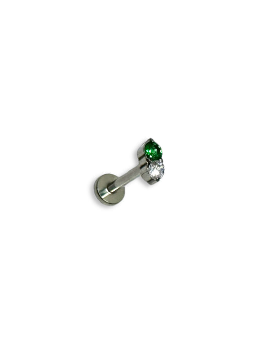 Piercing mini circonia blanca y verde titanio