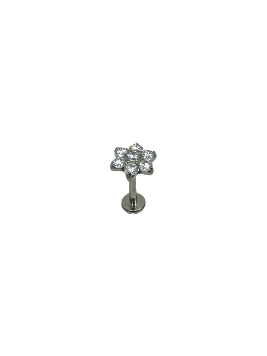 Piercing flor plateada titanio