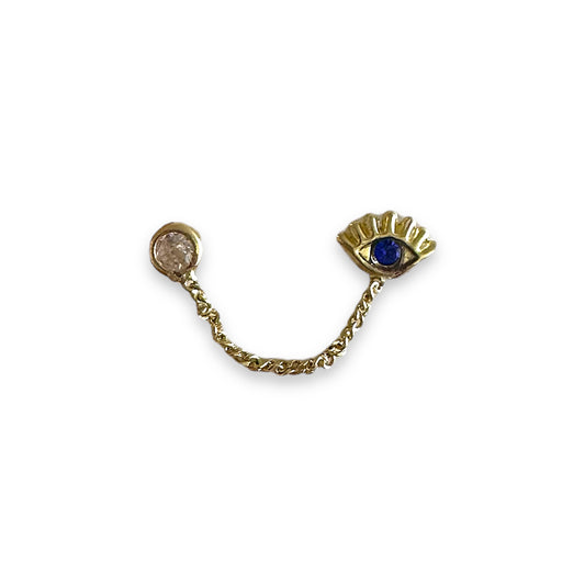 Piercing ojo azul cadena doble oro 10k