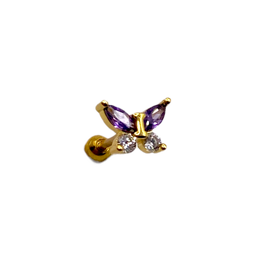 Piercing mariposa morada y blanca